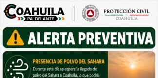 EMITE SUBSECRETARÍA DE PROTECCIÓN CIVIL ALERTA POR PRESENCIA DE POLVO DEL SAHARA EN COAHUILA